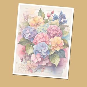 Hydrangeas Design - Lined Stationery Paper (25 Sheets) 8.5 x 11 Premi…